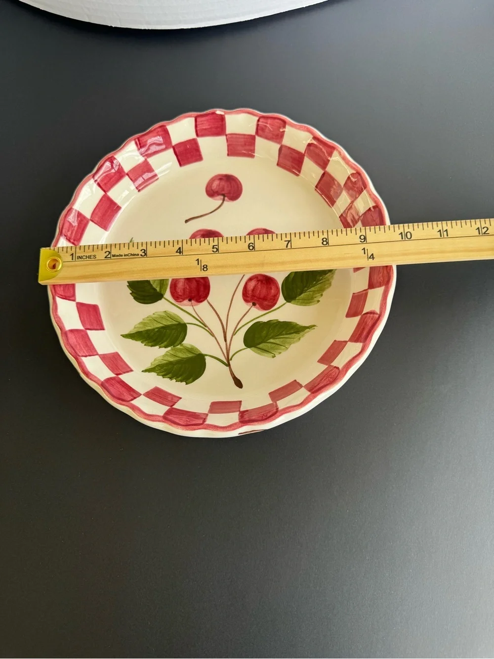 Williams Sonoma Red Cherry Check Ceramic Serving Bowl